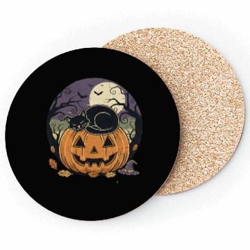 Discover Spooky Cat Nap Pumpkin | Halloween Party Design Coasters