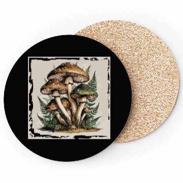 Discover Mushroom Forest Botanical Illustration Coasters