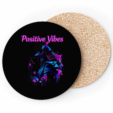 Discover Neon Samurai Skull with Positive Vibes Coasters