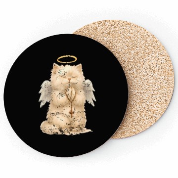 Discover Heavenly Praying Cat with Angel Wings Coasters