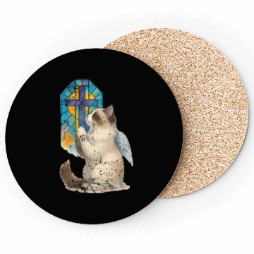 Discover Celestial Cat with Stained Glass Cross Coasters