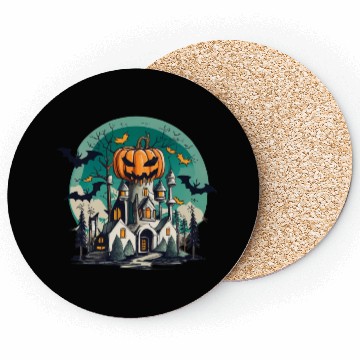 Discover Haunted Pumpkin Castle Halloween Design Coasters