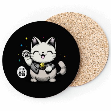 Discover Happy Maneki Neko - double happiness - 招き猫 Coasters