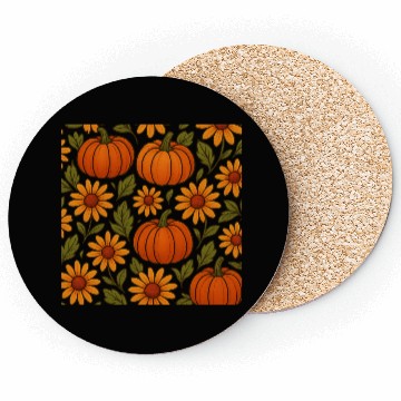 Discover Autumn Pumpkin and Daisy Pattern Coasters