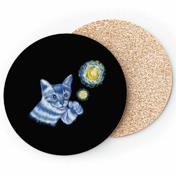 Discover Blue Starry Night British Shorthair Cat Graphic Coasters