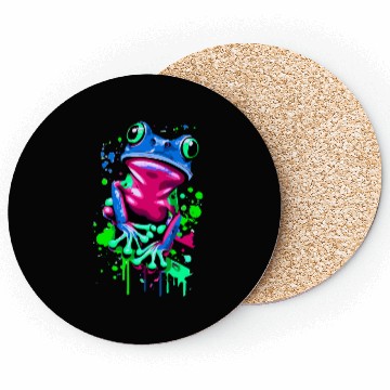 Discover Neon Colorful Frog Art Coasters