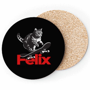 Discover Cool Cat Skateboard with cute Boy Name FELIX Coasters