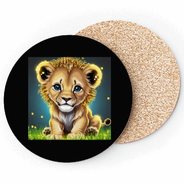 Discover Glowing Pixel Lion Cub Illustration Coasters