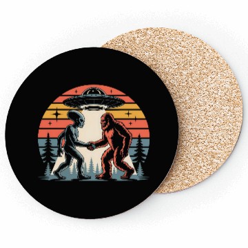 Discover Alien and Bigfoot Retro Sunset UFO Coasters
