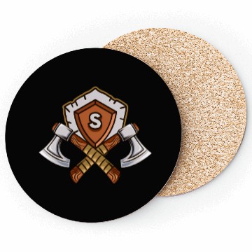 Discover Shield and Axes Emblem Fantasy Logo Coasters