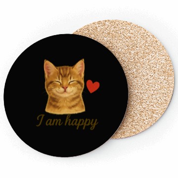 Discover I Am Happy – Cute Realistic Cat with Red Heart Coasters