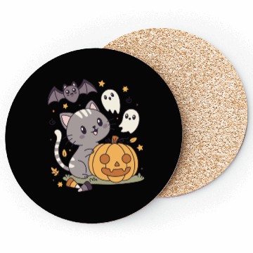 Discover Halloween Kawaii Cat Bat Pumpkin Coasters