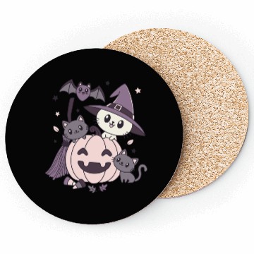 Discover Halloween Kawaii Cat Pumpkin Ghosts Coasters