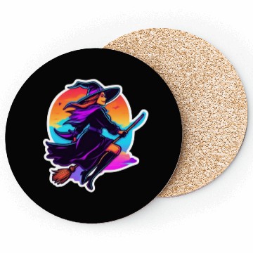 Discover Enchanted Witch on a Broom Halloween Coasters