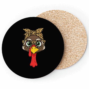 Discover Leopard Print Turkey with Glasses and Headscarf Coasters