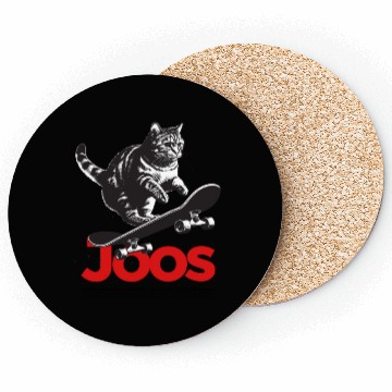 Discover Cool Skateboard CAT with cute Boy Name JOOS Coasters
