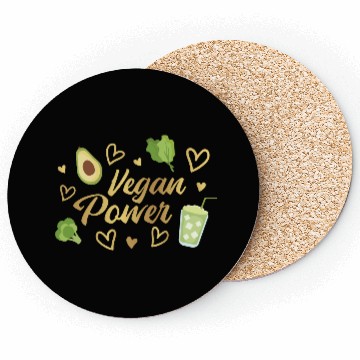 Discover Vegan Power Heart and Avocado Design Coasters