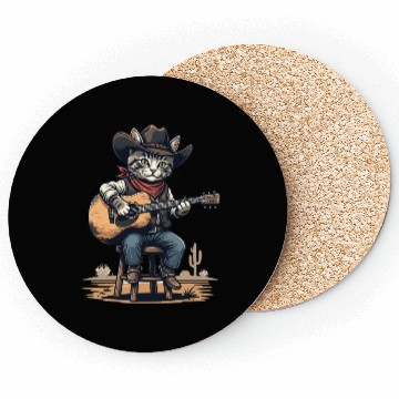 Discover Cowboy Cat with Guitar – Western Kitty Art Coasters