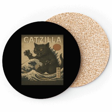 Discover Ukiyo-e Catzilla Retro Japanese Monster Cat Coasters