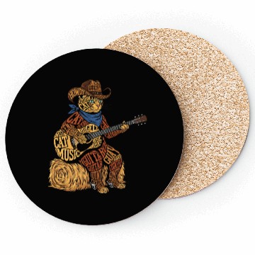 Discover Cowboy Cat Playing Guitar – Typography Art Coasters