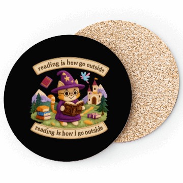 Discover Whimsical Cat Wizard Reading Coasters