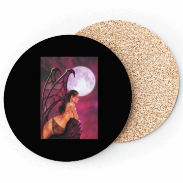 Discover Mystic Moonlit Bat-Winged Woman Coasters