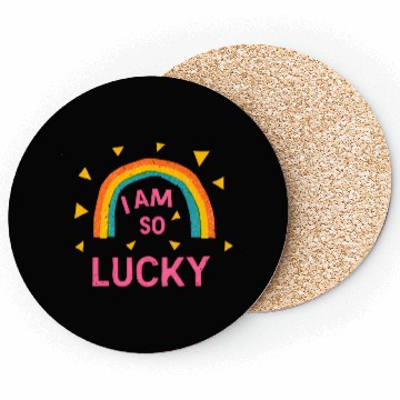 Discover Colorful Lucky Rainbow Affirmation Design Coasters