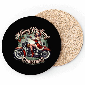 Discover Retro Christmas Motorcycle Girl Design Coasters