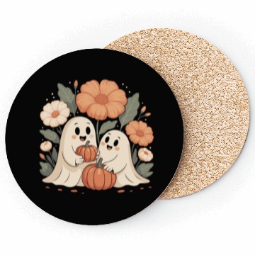 Discover Cute Ghost Flower Pumpkin Floral Halloween Coasters
