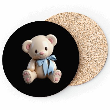 Discover Adorable Teddy Bear with Blue Bow Coasters