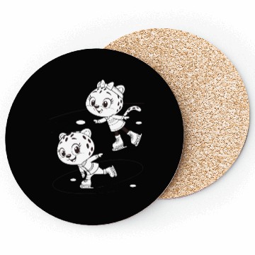 Discover Black-and-White Leopard Cubs Ice Skating  Coasters