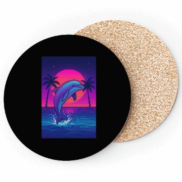 Discover Neon Dolphin Sunset Scene Coasters
