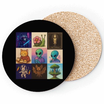 Discover Whimsical Celestial Animal and Alien Designs Coasters