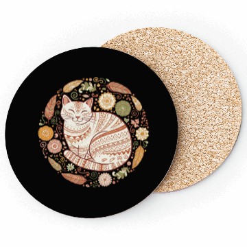 Discover Boho Cat – Cozy Mandala Feather Circle Coasters