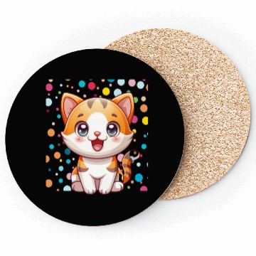 Discover Adorable Cartoon Cute Cat Polka Dots  Coasters