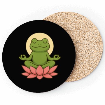 Discover Serene Green Frog Meditation Design Coasters