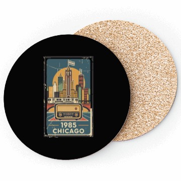 Discover Vintage Chicago Skyline with Retro Radio Coasters