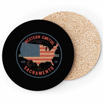 Discover Western-Capital Sacramento Map Badge Coasters
