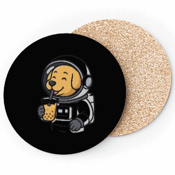 Discover Cute Dog Astronaut Drinking Bubble Tea Coasters