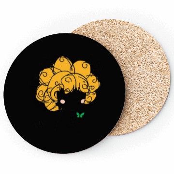 Discover Whimsical Fairy with Gold Curl Hair Coasters