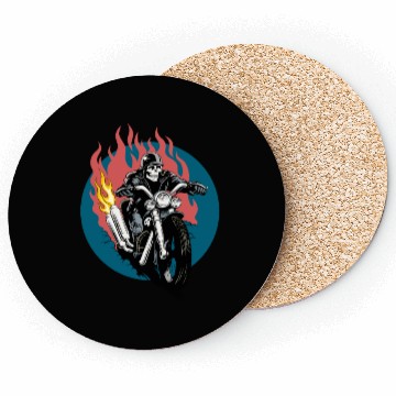 Discover Skull Rider on Flaming Motorcycle Coasters