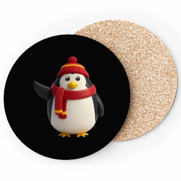 Discover Festive Penguin in Winter Gear Coasters