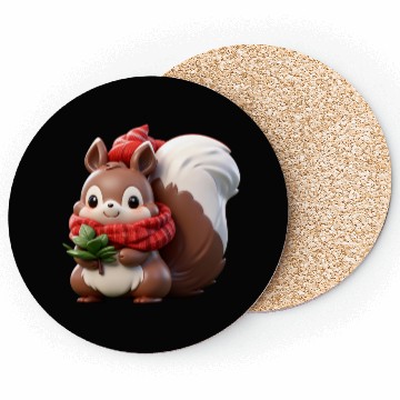 Discover Festive Squirrel with Plaid Hat and Scarf Coasters