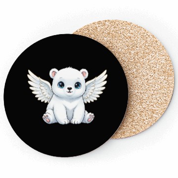 Discover Cute polar bear angel with wings smiling cartoon Coasters