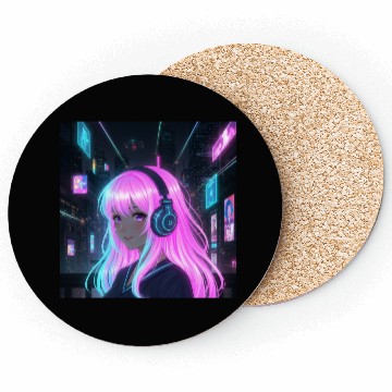 Discover Neon Cyber Girl Illustration Coasters