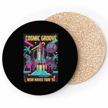Discover Retro Neon Waves Space Rocket Coasters