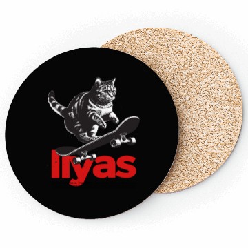 Discover Cool Cat Skateboard with cute Boy Name ILYAS Coasters