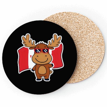 Discover Playful Moose with Canadian Flag Coasters