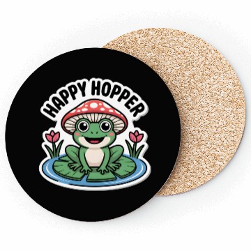 Discover Cute "Happy Hopper" Frog Sticker Design Coasters