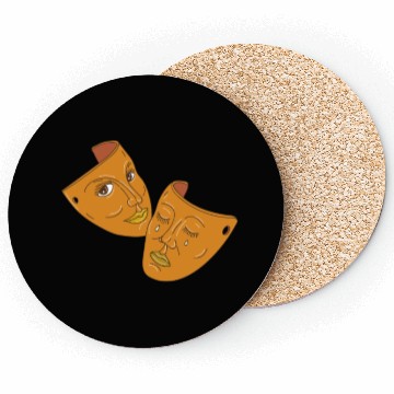 Discover Theater Mask Comedy and Tragedy Mono Line Coasters